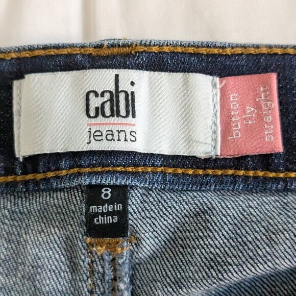 CAbi Straight Button-Fly Jeans Women's 8 Distressed Blue Dark Wash Denim #6068 - Picture 4 of 15